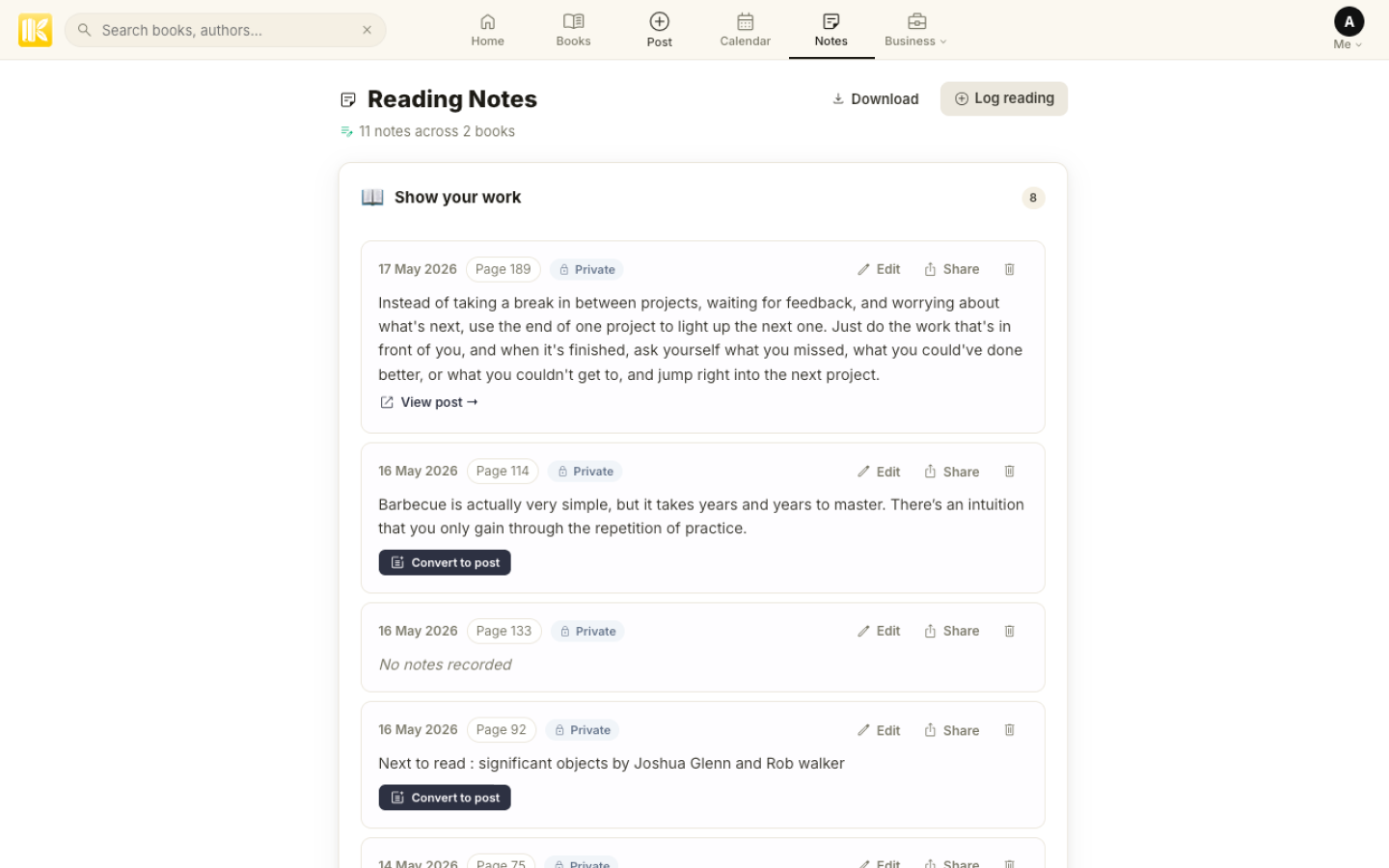 Koottar Notes — save reading thoughts